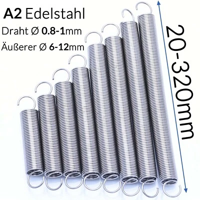 GOOBETTER Drahtstärke 0,8-1,0 mm Zugfedern Edelstahl mit Haken Verlängerungsfeder Zugfeder