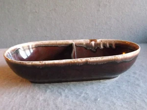 MCCOY DIVIDED SERVING BOWL BROWN DRIP GLAZE POTTERY Mid-Century VEGETABLE DISH - Picture 1 of 10