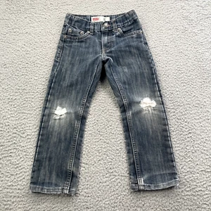 Levis Boys Jeans 511 Blue 4 Reg Distressed Gray Snap Zip Stretch Waist - Picture 1 of 11