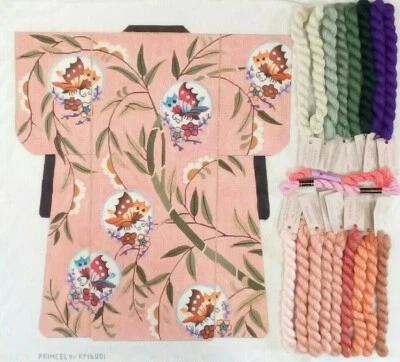 PRINCELY needlepoint HP canvas Large KIMONO Butterfly Bamboo 13m 18"x21" Threads - Image 1 of 4