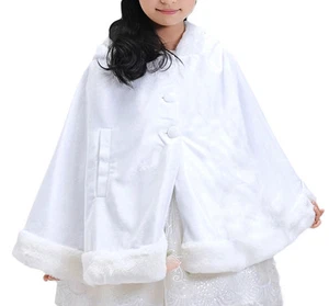 White Faux fur Minnie-Mouse style Fancy Cape/Child Cover up Coat/Girl's Cloak - Picture 1 of 3