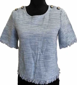 NWOT Zara Trf Collection Women Tweed Button Accent Patchwork Top Blouse Size S - Picture 1 of 10