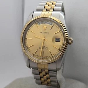 Vintage SANDOZ 1782-D-34-8 men's automatic watch day/date ETA 2834 swiss 1970s - Picture 1 of 20