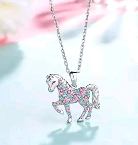 Kinder Halskette 925 Silber Pl. Disney Pferdchen Damen Kette Strass Multicolor - Bild 1 von 3
