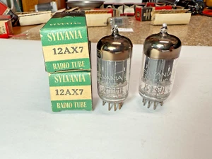 Pair of Sylvania 12AX7 ECC83 NOS NIB Black Plate 1951 Vacuum Tubes Matching Date - Picture 1 of 15