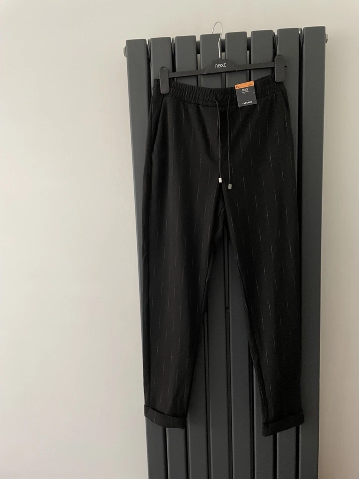 M&S Size 10L Black Tapered Striped Trousers BNWT New - Image 1 of 1