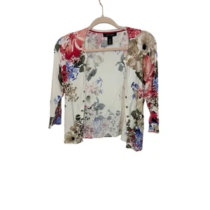 White House Black Market Floral Cardigan XS Shimmer Fairy Soft Girl Ethereal - Picture 1 of 6