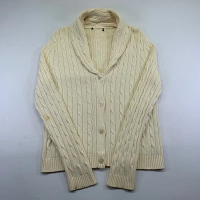 Chaps 电缆针织披肩领纽扣前开衫毛衣 L/XL 码? Preppy — 第 1/4 张图片