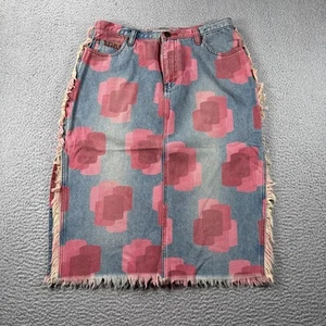 Vintage Lady Enyce Denim Skirt Womens 8 Knee Length Fringe Boho Festival Y2k 90s - Picture 1 of 20
