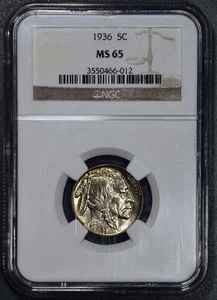 1936 5C BUFFALO NICKEL KM# 134 NGC MS 65  A5762 - Picture 1 of 2