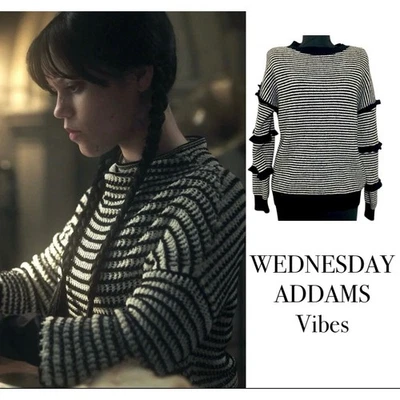 Suéter Vintage Años 80 Damas Blanco y Negro, Talla M/L Like Wednesday Addams S2E5 Foto 1 de 4
