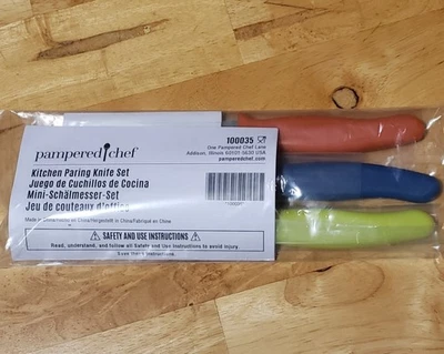 Pampered Chef Kitchen Paring Knife Set of 3 Orange Blue Green NIP # 100035 - Image 1 of 4