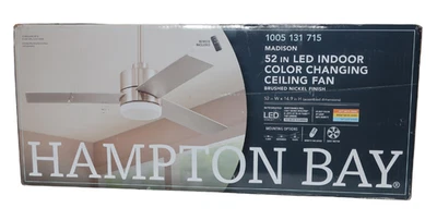 Hampton Bay Rockport 52" LED Color Changing Ceiling Fan Brushed Nickel NEW! - Image 1 of 4