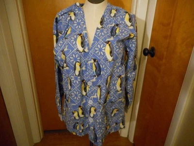 S.C.R.U.B.S. Jaqueta 100% algodão estampa azul pinguim tamanho bolsos fecho botão - Imagem 1 de 4