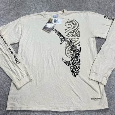 Crazy Shirts Hawaii Men Small Long Sleeve CrewNeck Coconut Dyed Tribal Shark NWT - Image 1 of 4