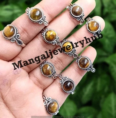 Venta Lote de joyas hechas a mano anillos de piedras preciosas ojo de tigre enchapados en plata de ley 925 Foto 1 de 4