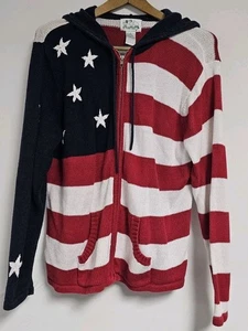 Quacker Factory Sweater Womens Medium American Flag Hoodie Stars Patriotic USA - Picture 1 of 6