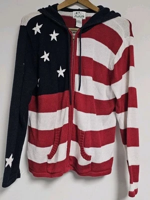 Quacker Factory Sweater Womens Medium American Flag Hoodie Stars Patriotic USA - Image 1 of 4