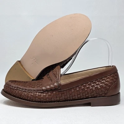 Mocasines J Crew Winona Marrón Cuero Tejido Penny Mujer Talla 8 Preppy Clásicos Foto 1 de 4