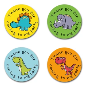 40mm Dinosaur "Thank You for Coming to My Party" Round Dino Birthday Stickers - Picture 1 of 1