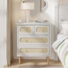 Wicker Rattan 4-Drawer Dresser, White Finish Wooden Storage Chest Of Drawers