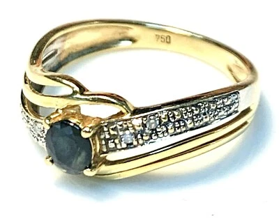 MAGNIFIQUE BAGUE OR 18 CARATS - SAPHIRS ET DIAMANTS 0.04 CARAT - 2.63 G - Photo 1/4