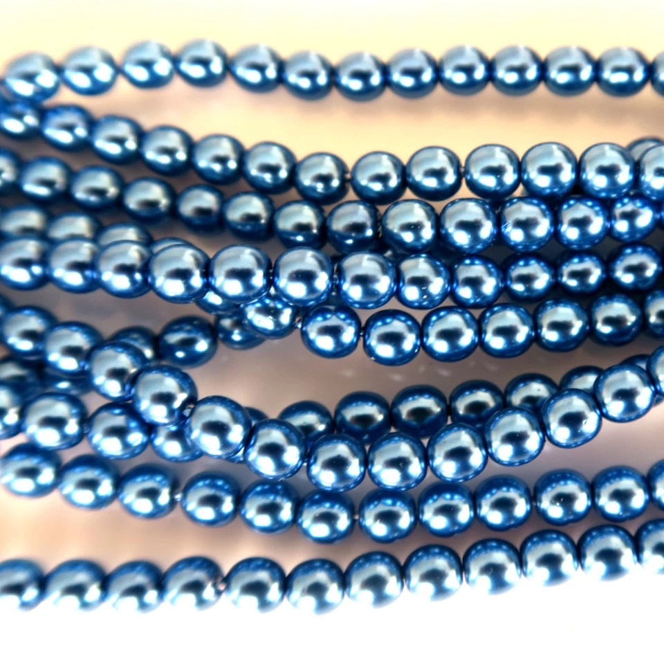 Persian Blue 4mm Round Czech Glass Pearl Polished Beads x 25 - Image 1 of 1