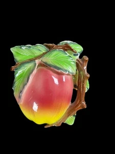 Vintage Wales Wandtasche 3D Keramik Pfirsich Hergestellt in Japan Grannycore Obst - Bild 1 von 9