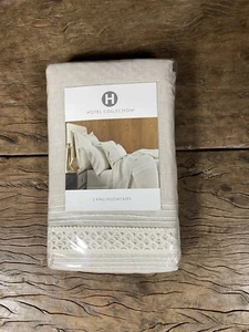 Collezione Hotel Beige Sabbia 100% Lino 2 Federe King Cotone Dettaglio Punto - Foto 1 di 9