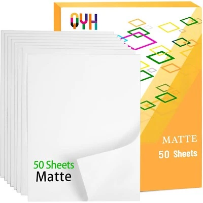 QYH Premium Printable Vinyl Sticker Paper - 50 Matte White Waterproof Decal P... - Image 1 of 4