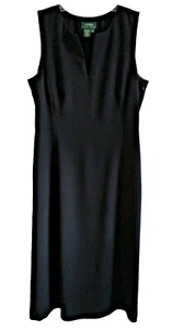 LAUREN RALPH LAUREN Women Maxi Sheath Dress Black Sleeveless Split V-Neck - 12 - Picture 1 of 8