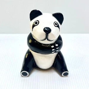 Seated Ceramic Panda Figurine Vintage Black & White Panda Bear - Picture 1 of 12