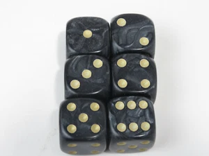 Dice Set of 6 D6 (16mm) - Pearl Black - Picture 1 of 4