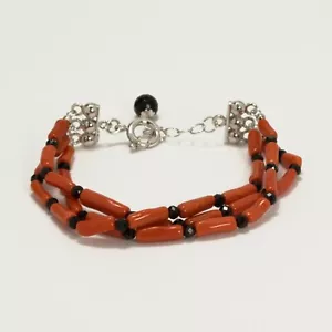 BRACCIALE IN ARGENTO 925 CON MAMETTI DI CORALLO ROSSO E SPINELLI AGRP 0119 - Foto 1 di 3