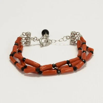 BRACCIALE IN ARGENTO 925 CON MAMETTI DI CORALLO ROSSO E SPINELLI  AGRP 0119 - Immagine 1 di 3