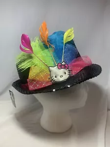 Cappello Hello Kitty nero paillettes Fedora cappello in piume Sanrio USA taglia unica nuovo con etichette - Foto 1 di 7