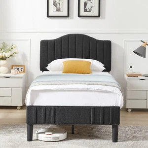 Twin Full Queen Size Bed Frame w/Upholstered Flannel Soft Adjustable Headboard - Picture 1 of 30