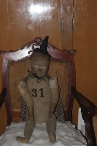 Antique LG OOAK Creepy Cool Baby Doll Halloween Witch's Hat #31 feed sack Body? - Picture 1 of 15