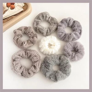 7 Pcs Hair Scrunchies Rabbit Furry Hair Ties Pom Elastic Hair Bobbles Rope Fl... - Picture 1 of 2