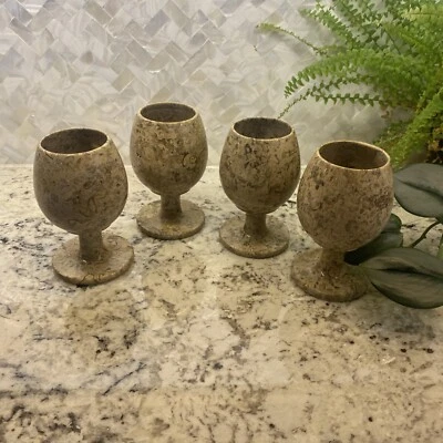 Винтажный ископаемый камень мрамор вина или воды кубки бежевый набор из 4 - Изображение 1 из 4