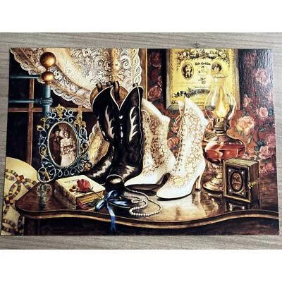 Tarjeta de boda árbol inclinado WD19236 botas Western Ranch matrimonio pasado de moda Foto 1 de 4