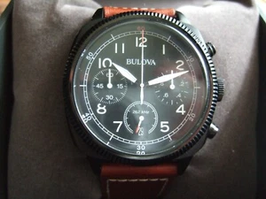 RARE NEW in Box Men's Bulova Military UHF Chronograph 98B245 Black Dial 262 kHz - Picture 1 of 18