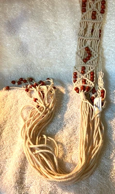Cinturón de macramé boho vintage para mujer con borlas y cuentas de madera talla M/L nuevo con etiquetas Foto 1 de 4