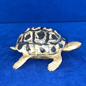 Vintage Metal Gold-Tone Base W Real  TURTLE Hinged  Shell  Jewelry Box. - Picture 1 of 19