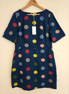 Emily and Fin | Navy Multicolour Polka Dot Dress | Size 14 | Retro Fit & Flare - Picture 1 of 9