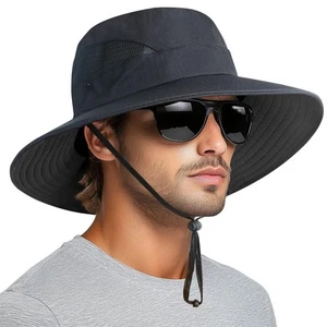 Sun Bucket Hats for Men Women 3” Wide Brim UPF 50+ Fishing & Beach Hat Black - Picture 1 of 8