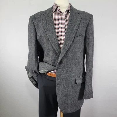 粗花呢风格男式运动外套西装外套双纽扣羊毛人字形条纹 46L — 第 1/4 张图片