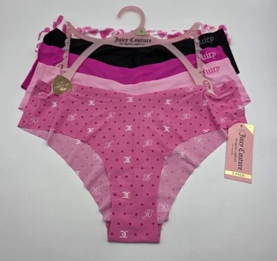 NEW Juicy Couture Panties Underwear Size Large Hearts Silk No Panty Lines 5 Pack - Image 1 of 4