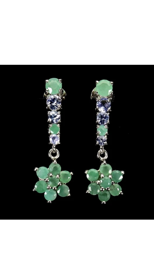 925 Sterling Silber Ohrringe Rund Smaragd 4mm Tansanit Edelstein Schmuck - Bild 1 von 4