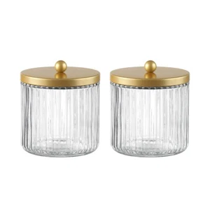 Set of 2 Glass Qtip Holder Dispenser Set for Cotton Ball, Swab, Round Pads, F... - Picture 1 of 6